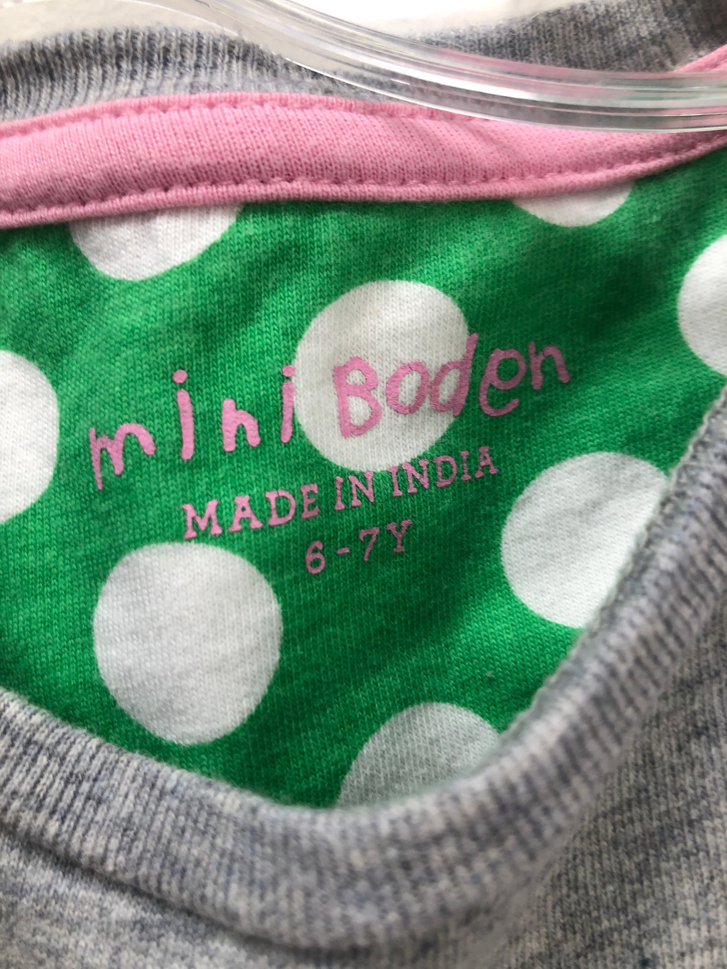 6-7 Mini Boden gray polka dot Dress