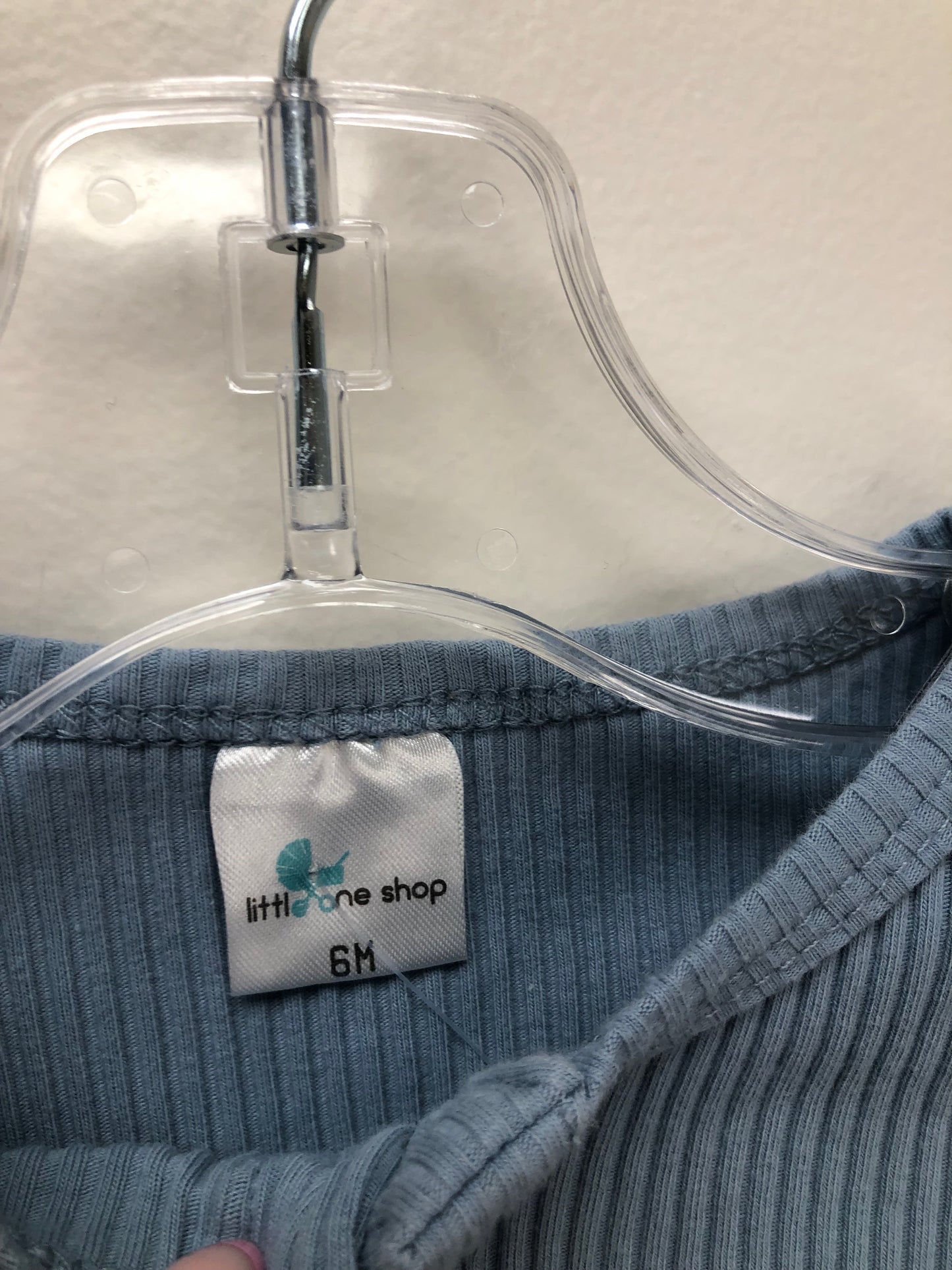 6m Little One Shop blue ribbed Onesie