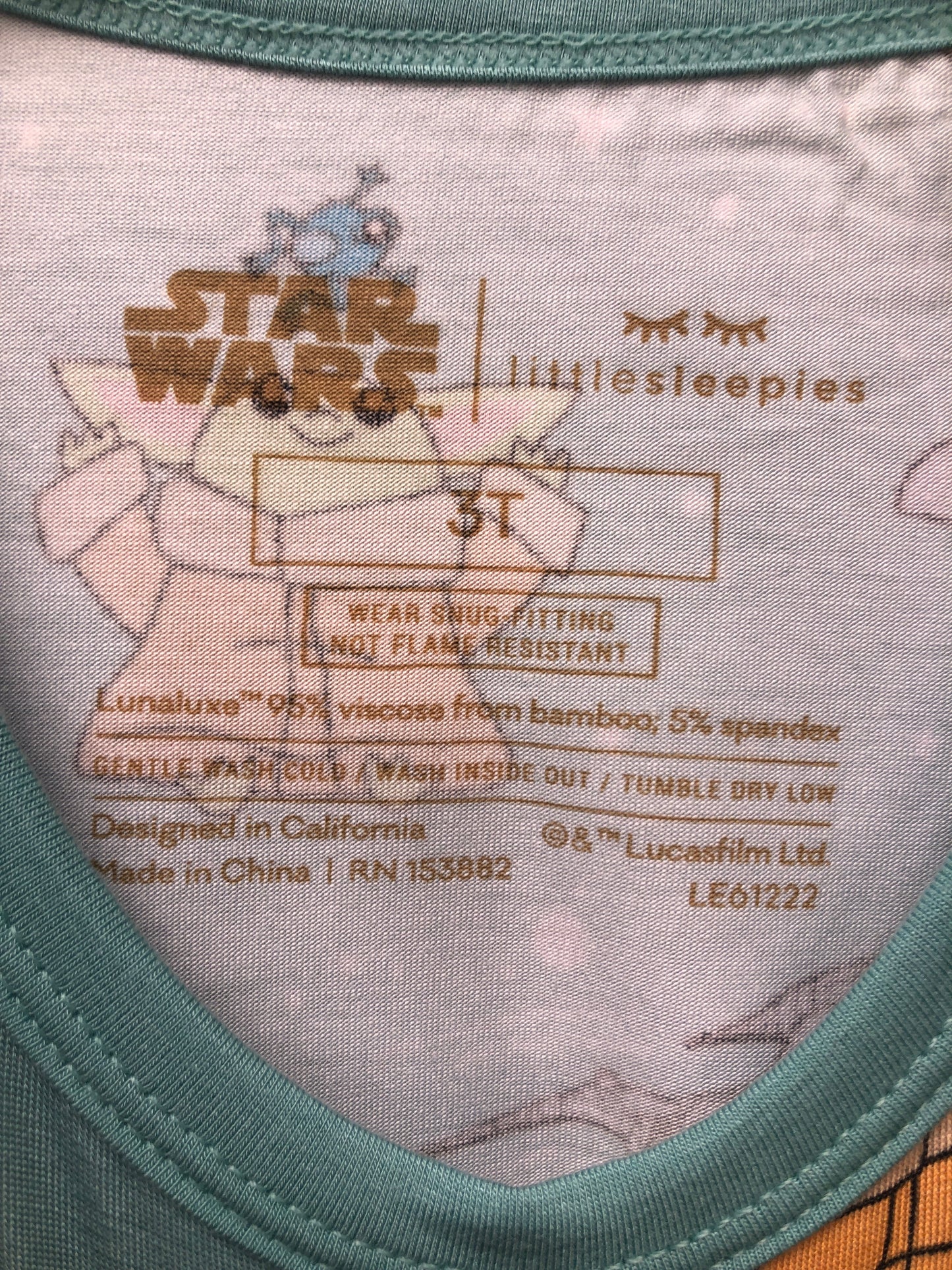 3T NEW Little Sleepies teal Star Wars Pajamas