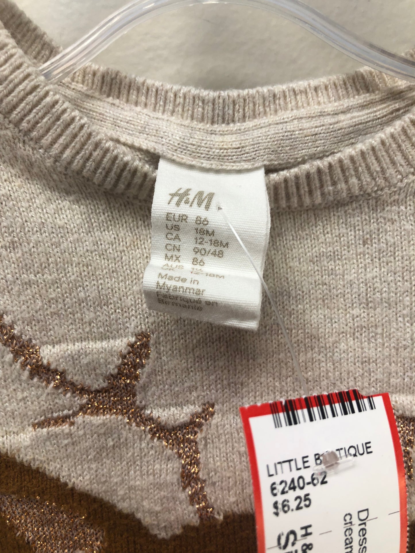 H & M Child Size 18 Months cream deer Dress