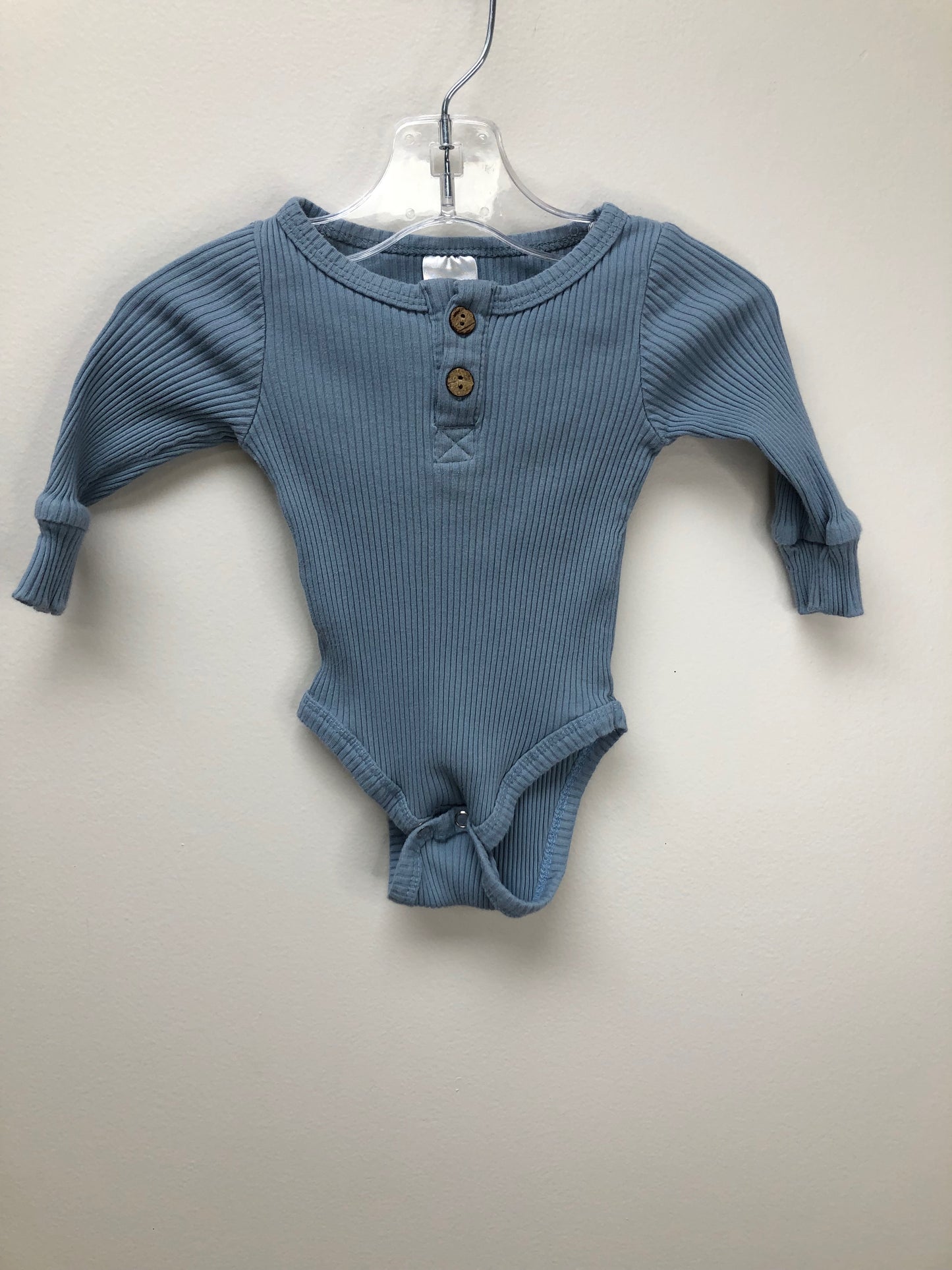 6m Little One Shop blue ribbed Onesie
