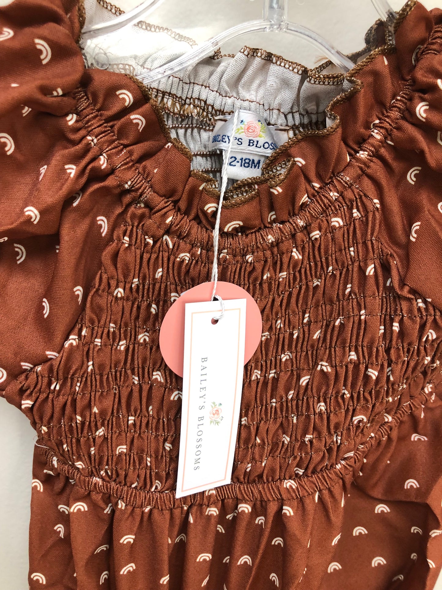 12-18m Bailey's Blossoms brown rainbow Romper
