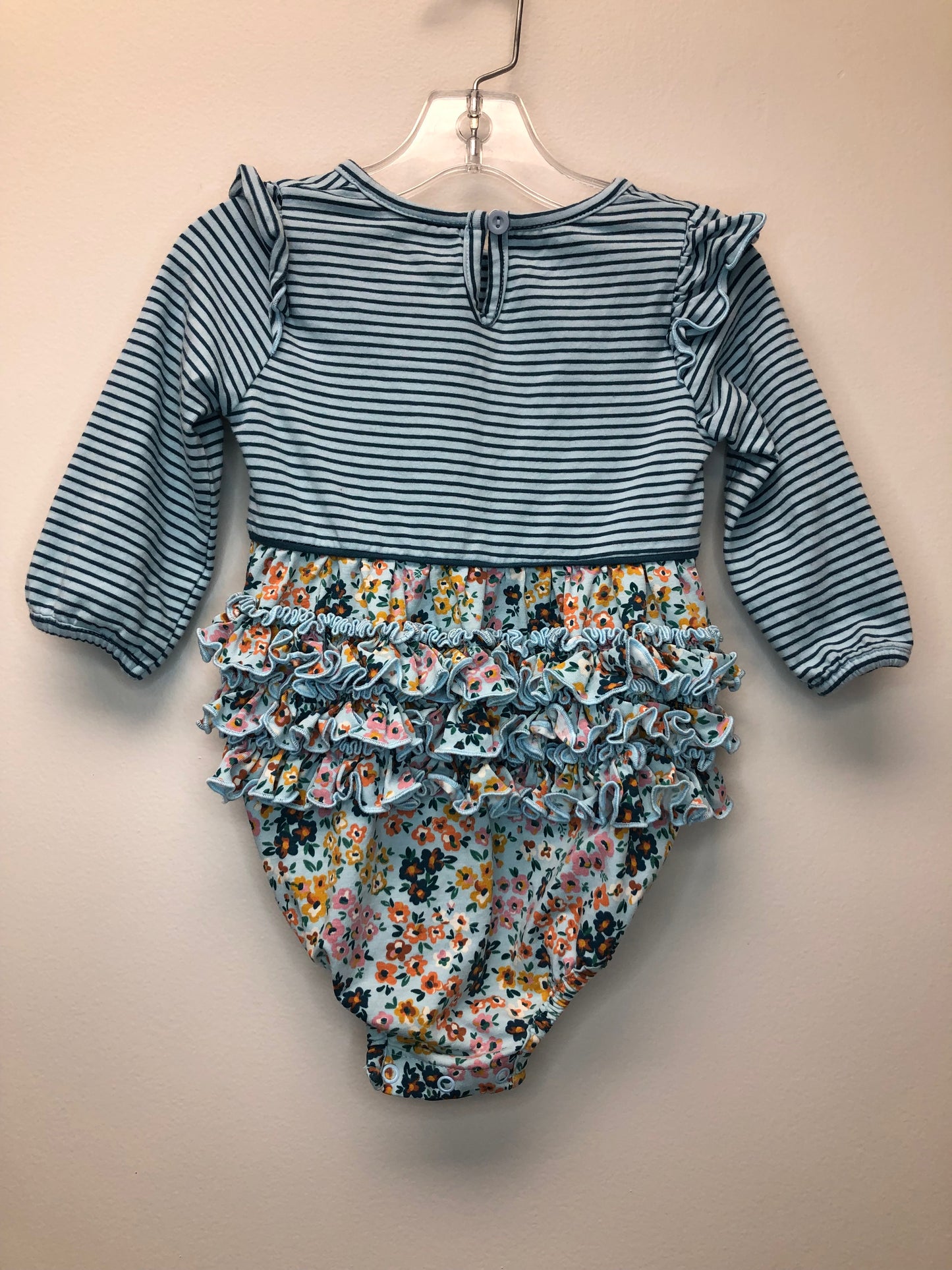 12-18m ruffle butts blue floral Romper