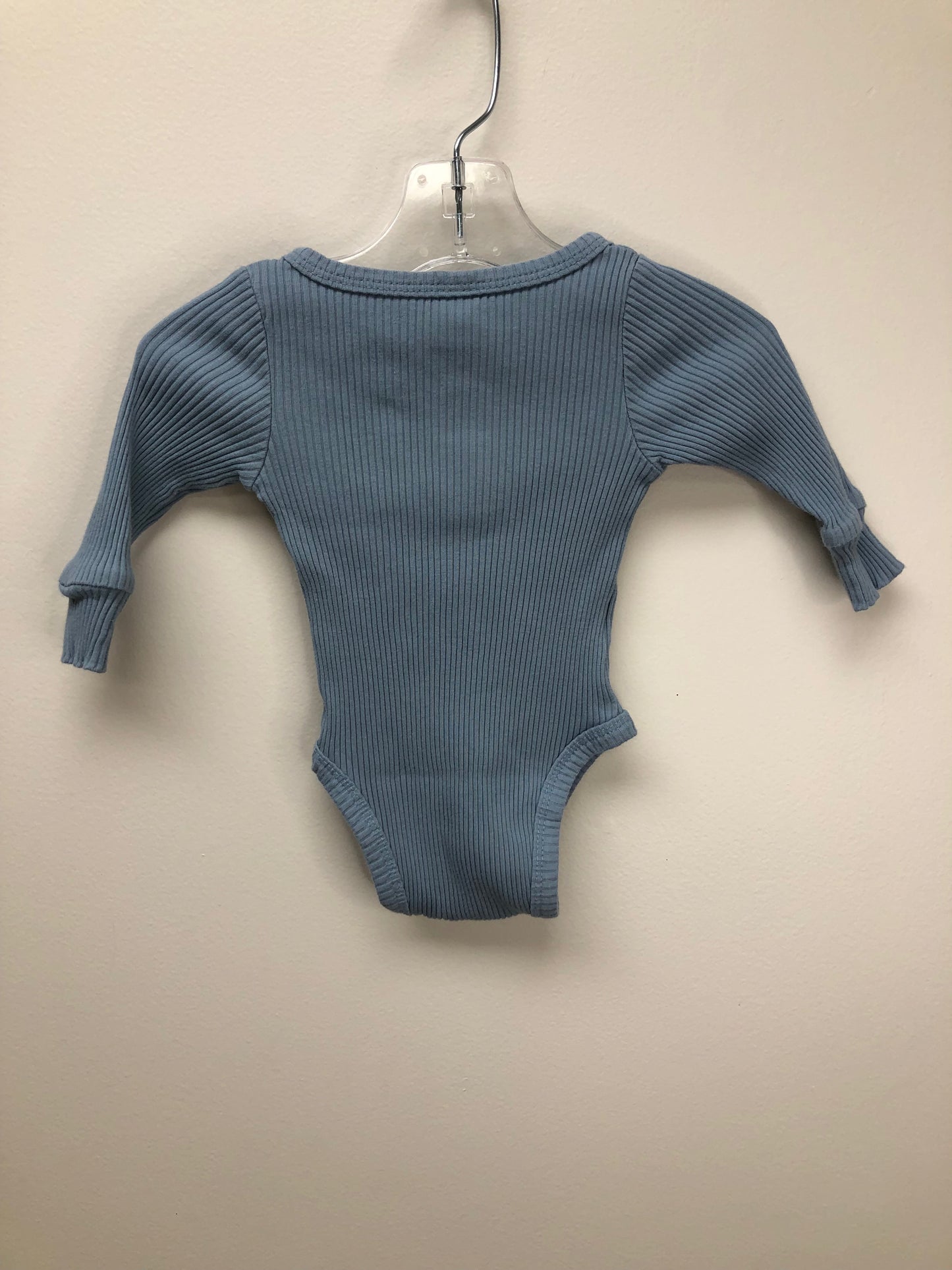 6m Little One Shop blue ribbed Onesie