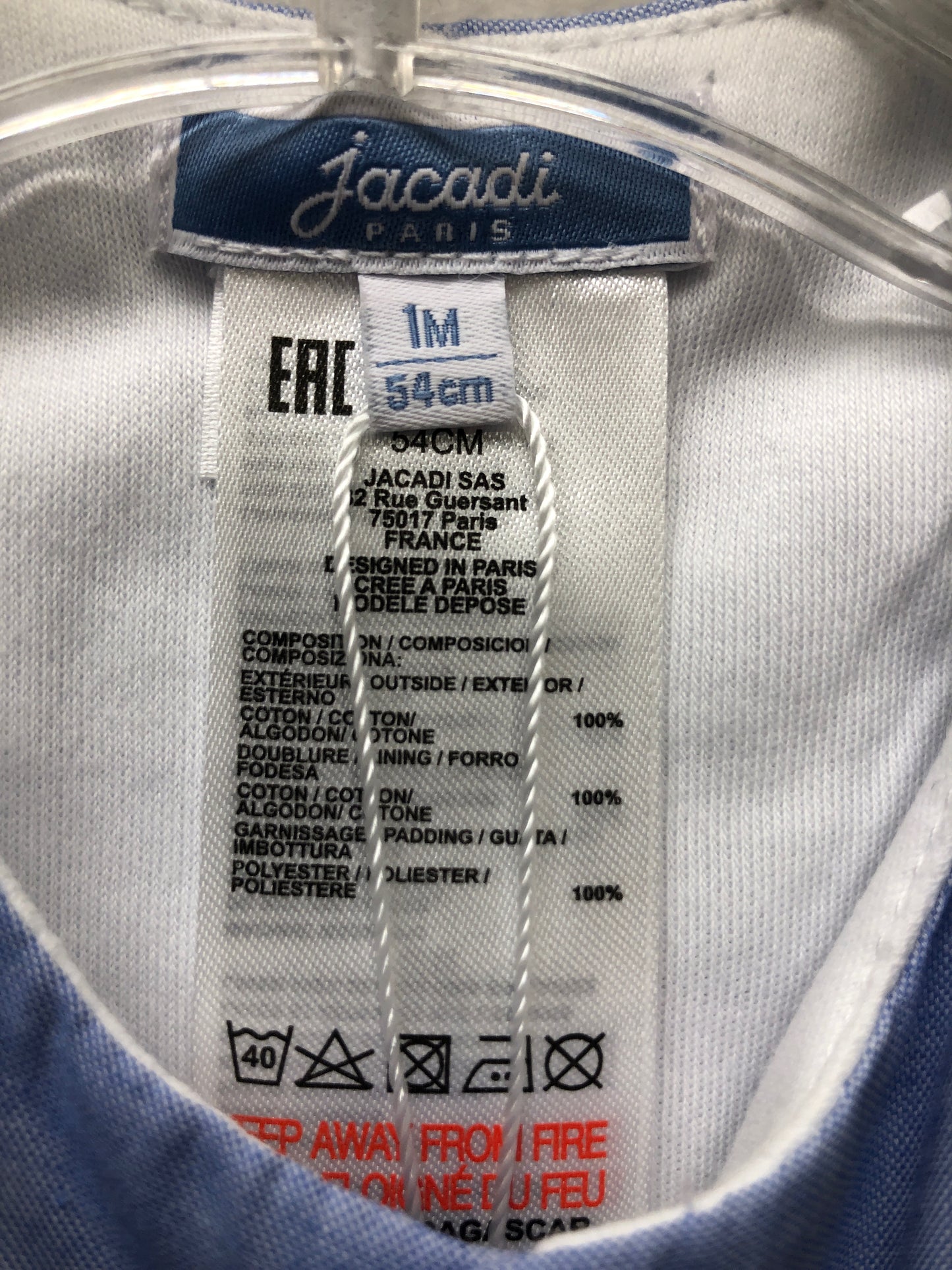 Newborn Jacadi blue Paris Romper