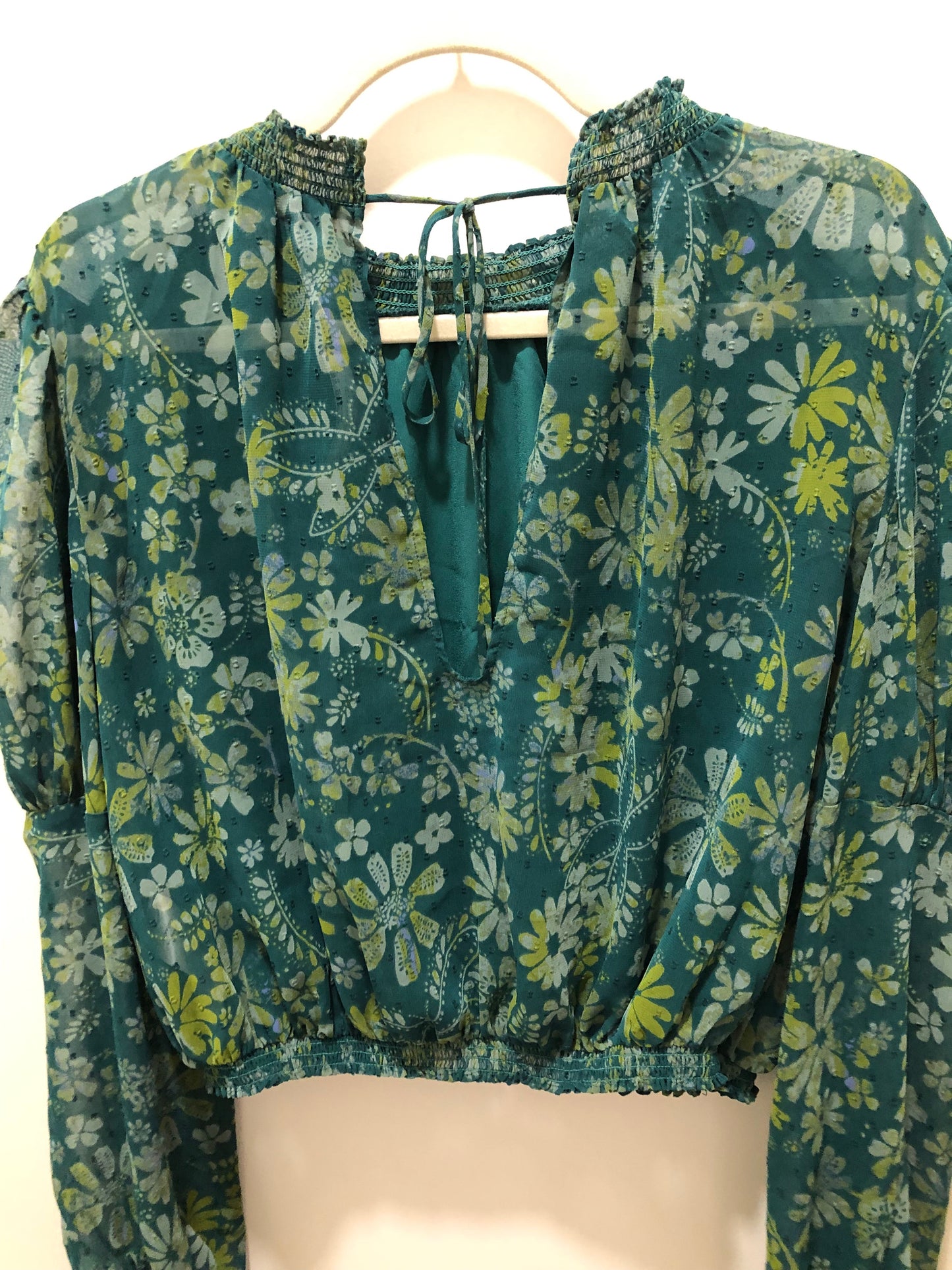 Free People Adult Size xs Green Floral Shirt