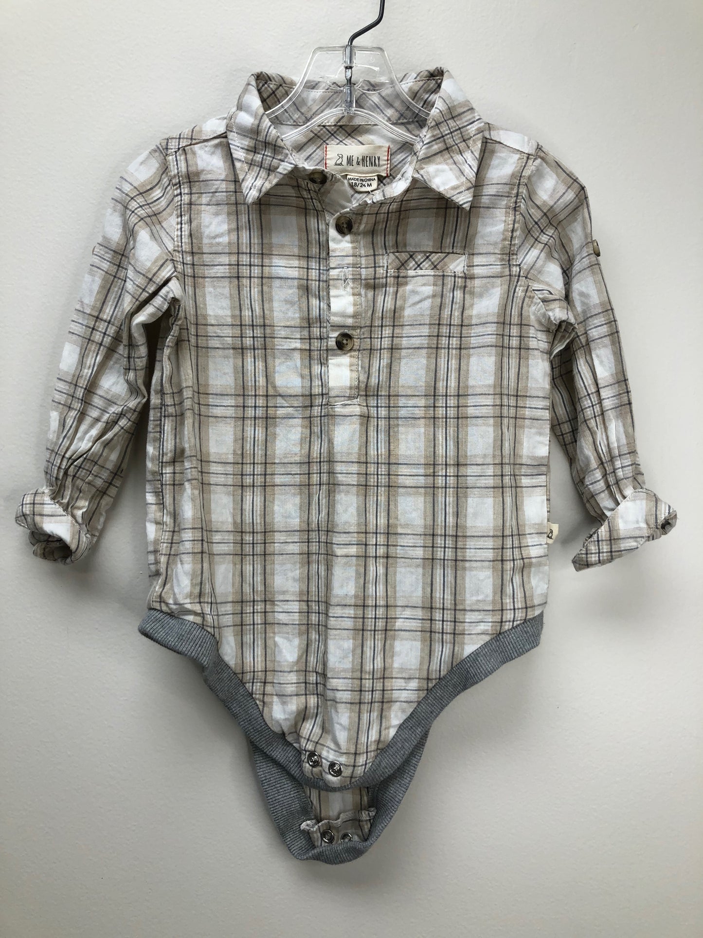 18-24m Me & Henry tan plaid Onesie