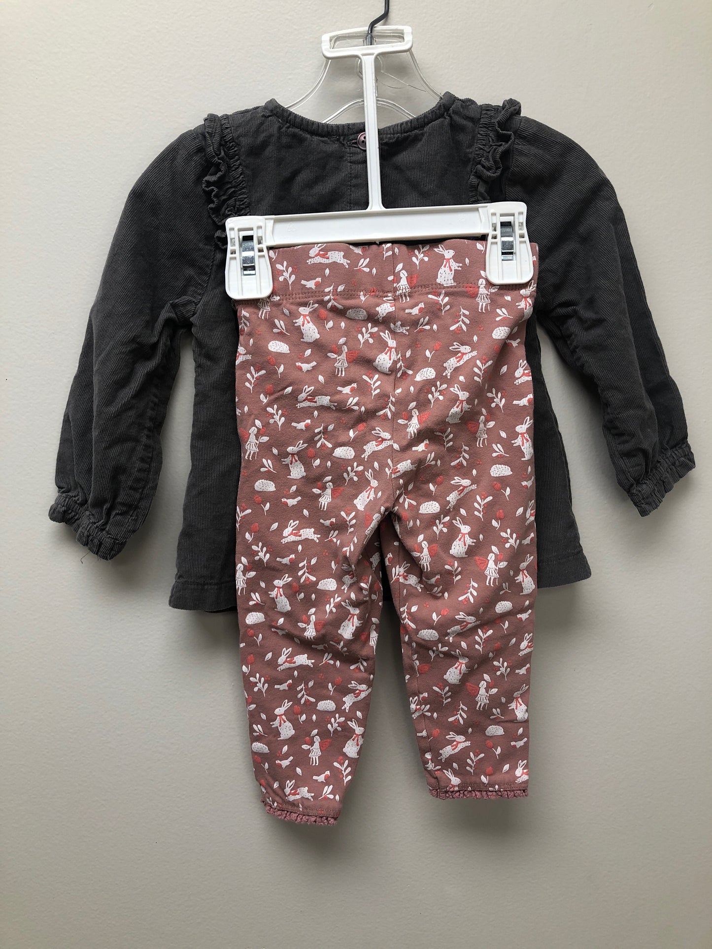 12 months Mini Boden gray bunny 2 PC Ensembles