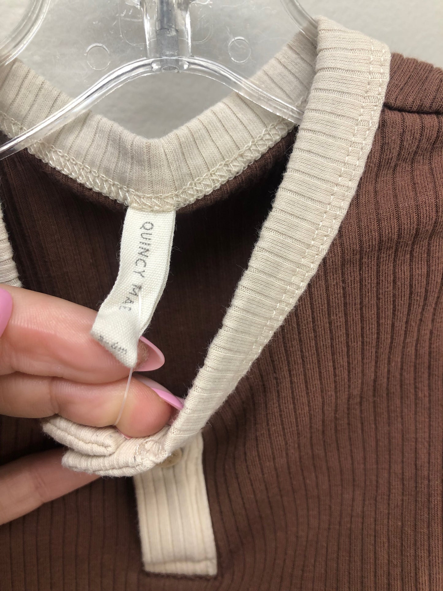 3-6m Quincy Mae brown henley Shirt