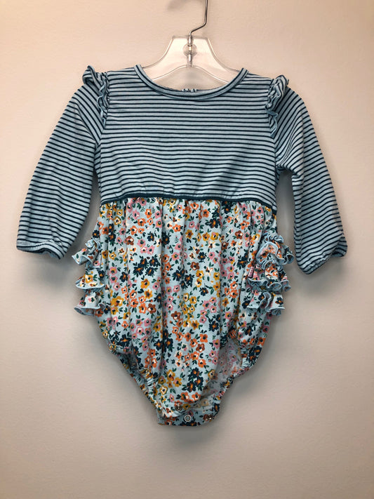 12-18m ruffle butts blue floral Romper