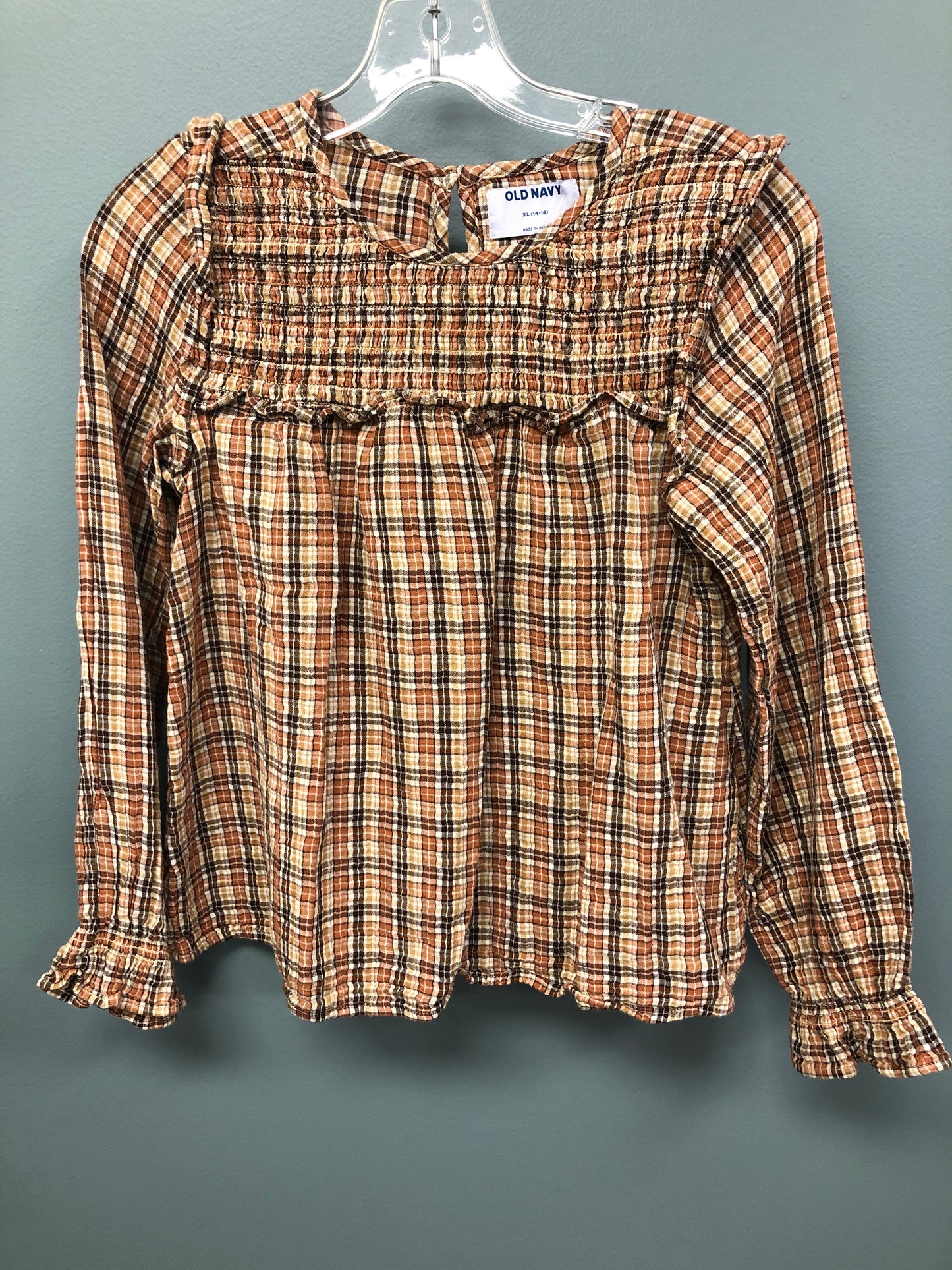 Old Navy Child Size 14 brown plaid Shirt