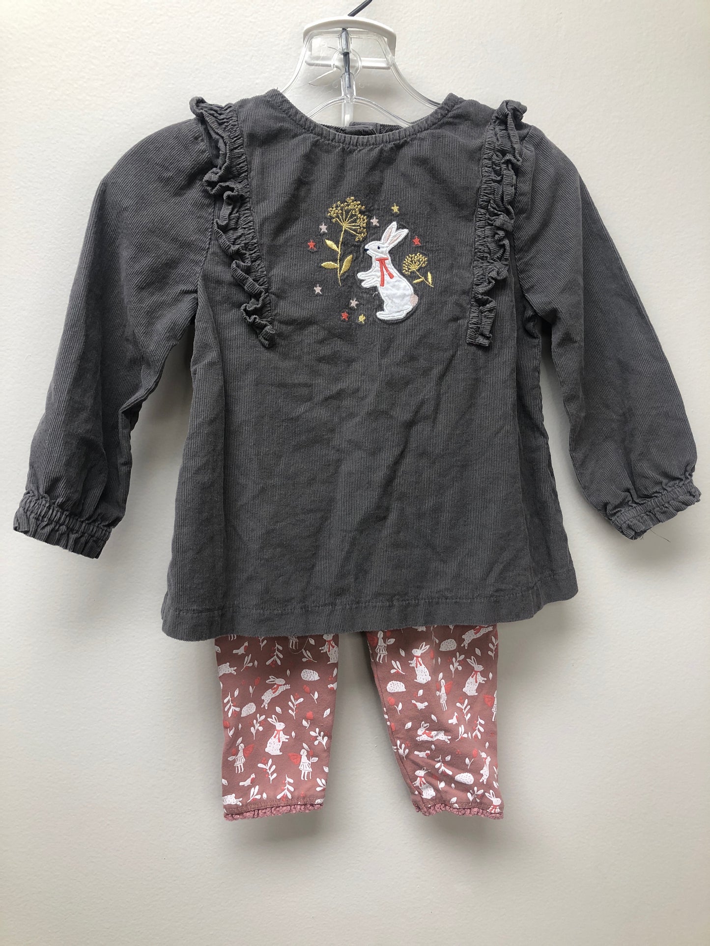 12 months Mini Boden gray bunny 2 PC Ensembles
