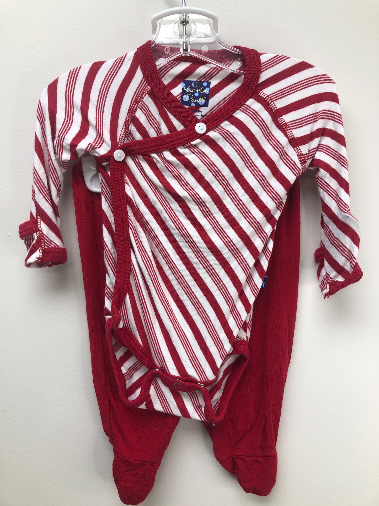 0-3 Months Kickee Child red stripe 2 PC ensemble
