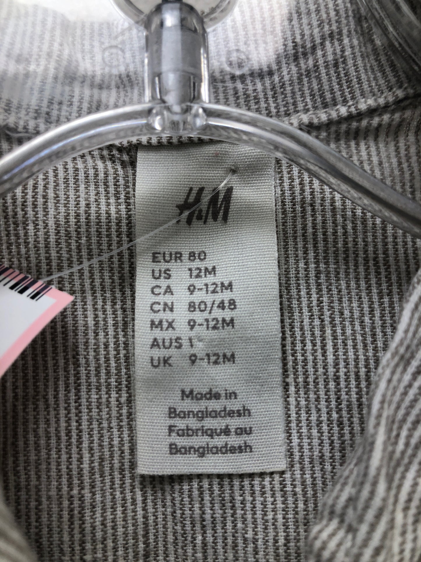 H & M Child Size 12 Months gray stripe Shirt