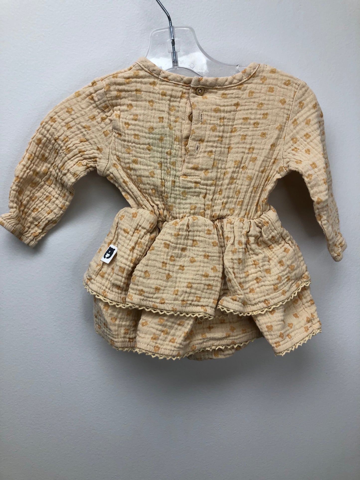 6-9m Rabbit + Bear yellow floral Romper