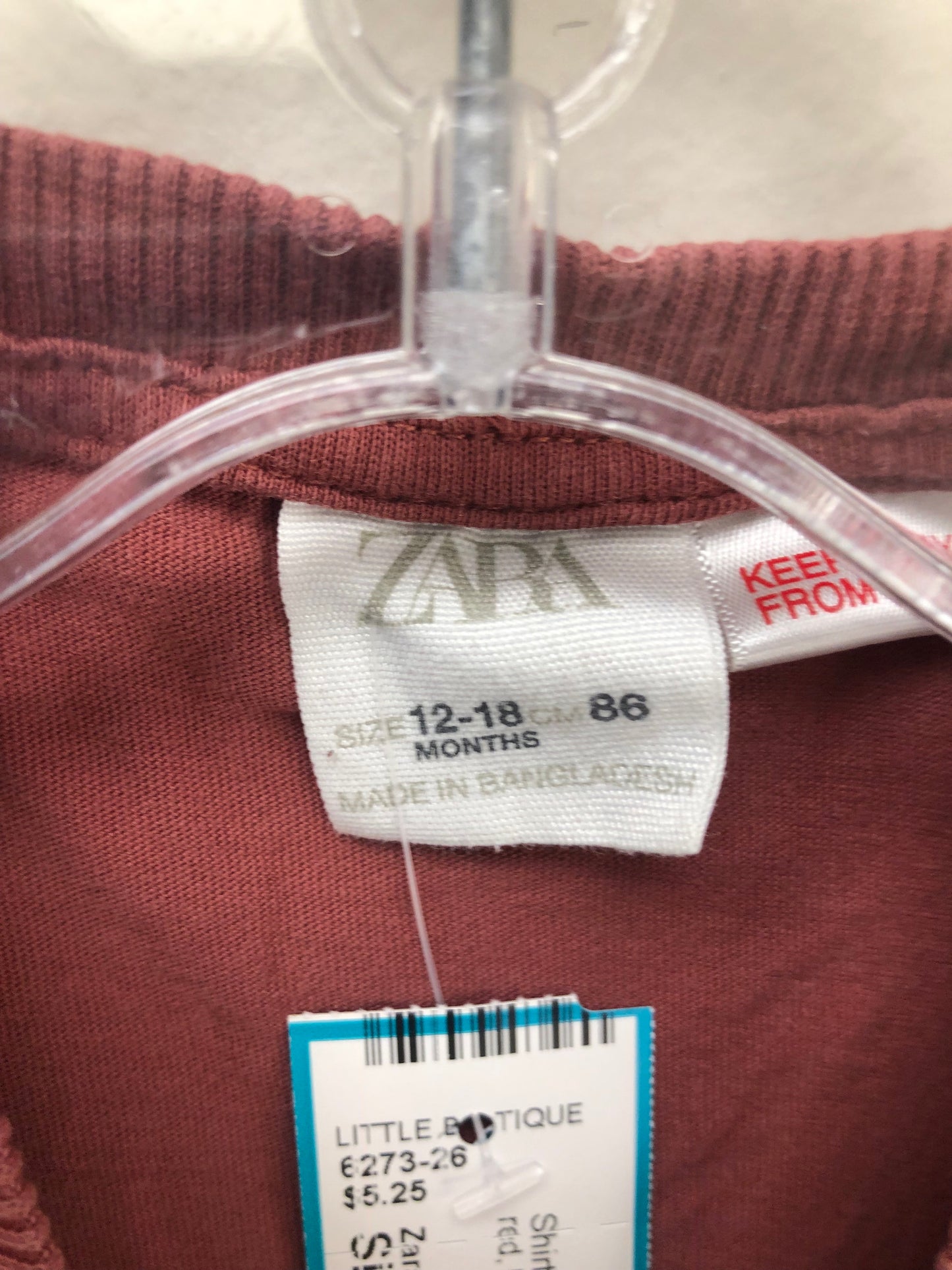 Zara Child Size 12 Months red long sleeve Shirt