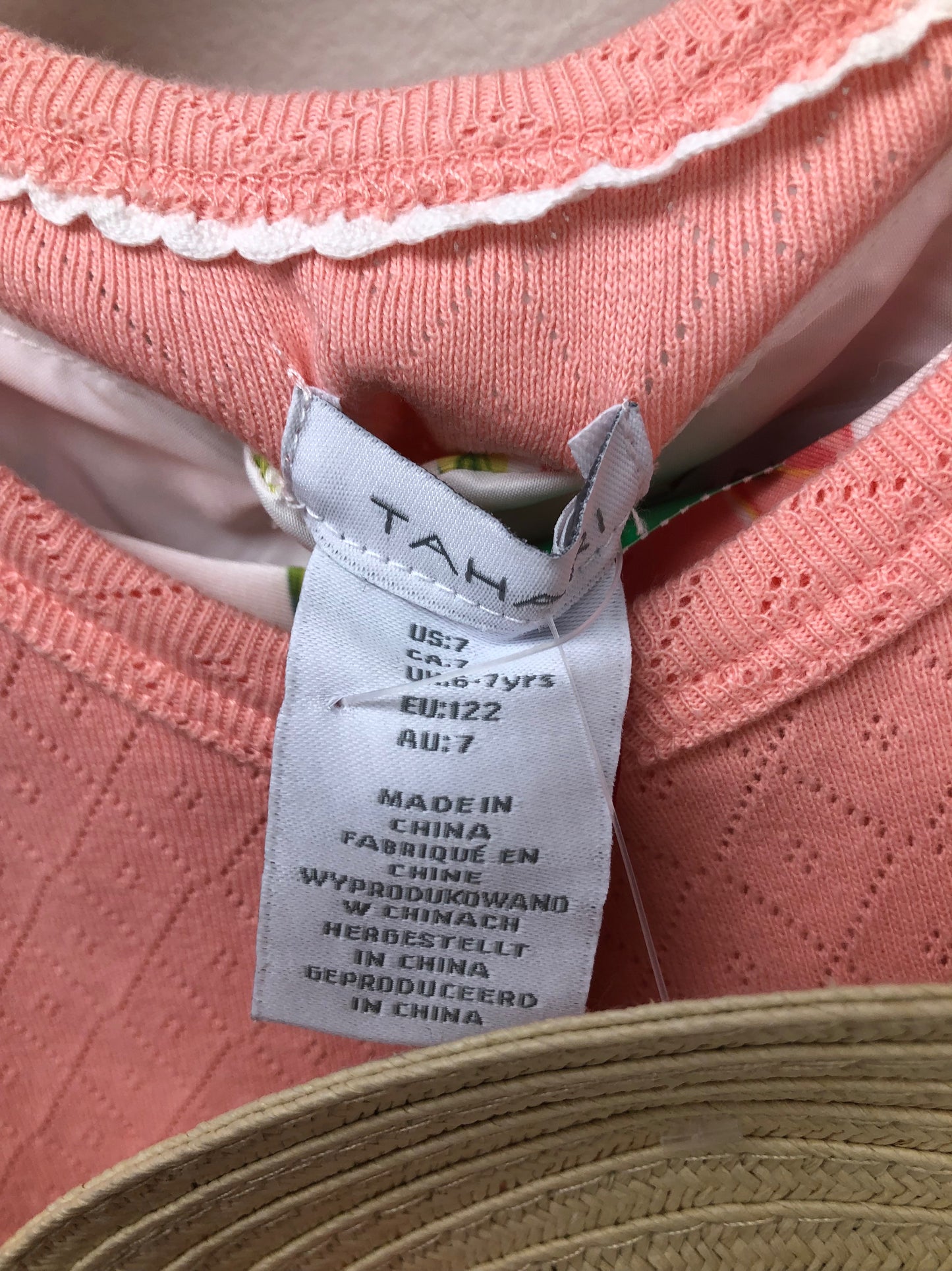 Tahari Child Size 7 peach floral Dress