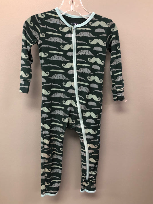 KicKee Pants Child Size 12 Months green mustaches Sleeper