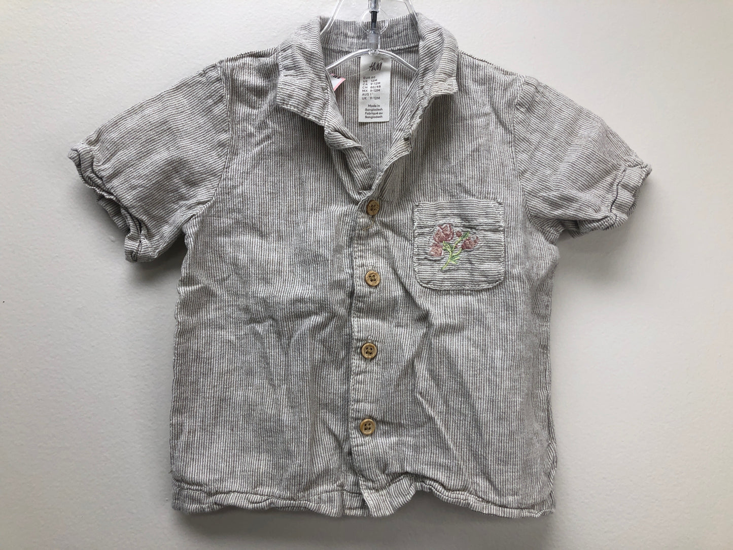 H & M Child Size 12 Months gray stripe Shirt
