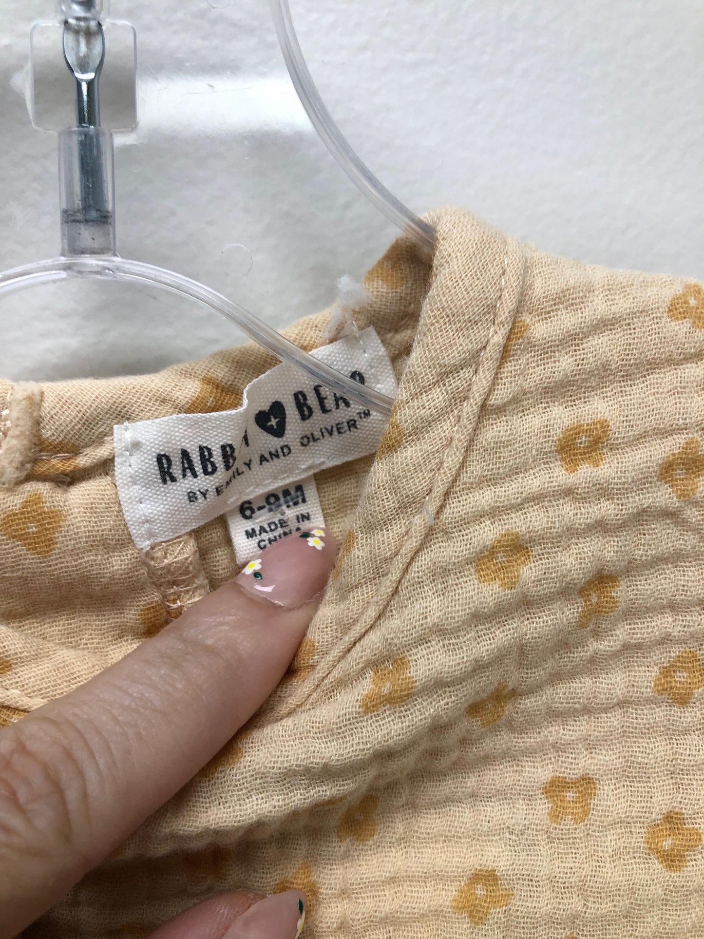 6-9m Rabbit + Bear yellow floral Romper