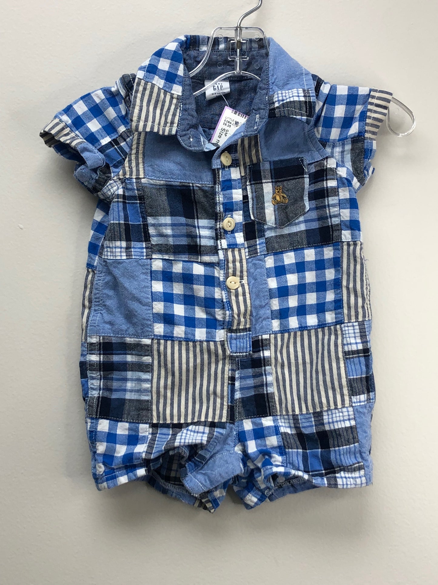 0-3M GAP blue patchwork Romper